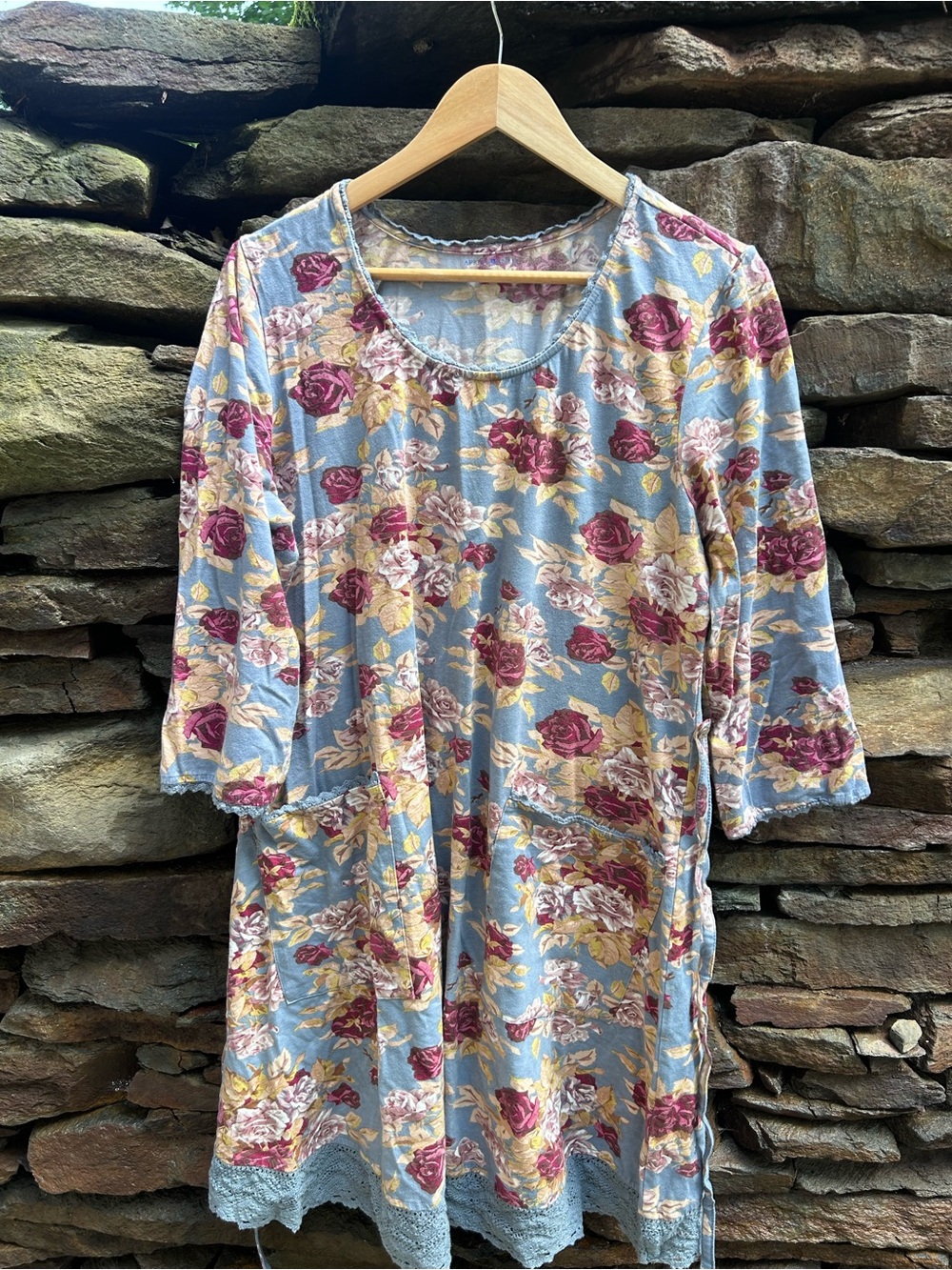 April Cornell Dusty Blue Floral Scoop Neck Tunic